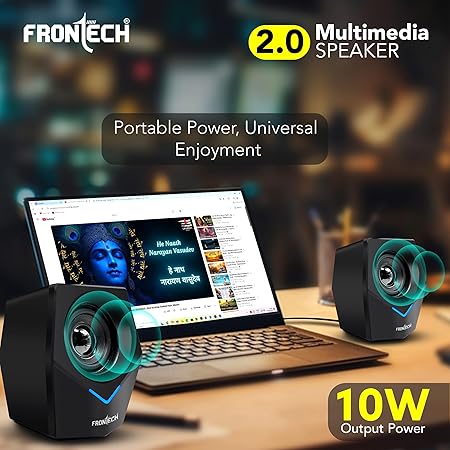 FRONTECH 2.0 Multimedia Speakers: 10W USB-Powered PC/Laptop/Mobile Speakers with 3.5mm AUX & Blue LED Lighting. (SPK-0011) - Image 2