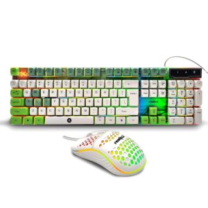 Frontech Wired Nova Knight Gaming Keyboard & Mouse Set | LED Rainbow Backlit | (KB-0045, White + Green)